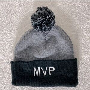 5/$25 MVP Embroidered Black & Grey Toque Beanie With Pom Pom